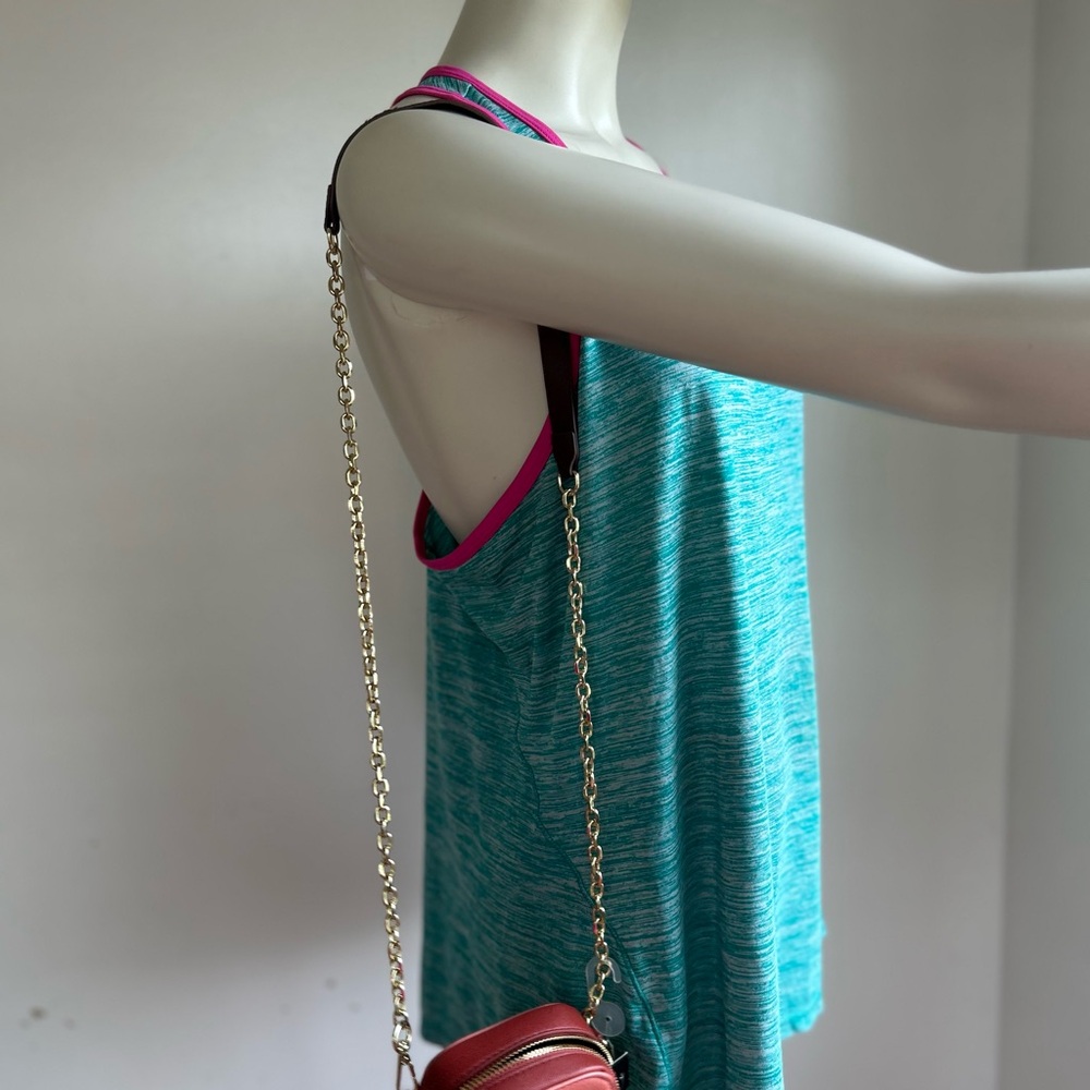 danskin now semi fitted XL Teal Sleeveless Knit Tank with Pink Trim